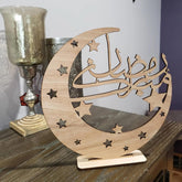Cliths Ramadan Mubarak Wooden Crescent Moon Decor Islamic Table Display Eid Home Decoration