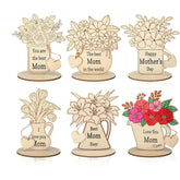 Set of six wooden decorative items with floral designs and Mother's Day messages on a white background.