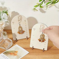 American Elm 2 Pack Wooden Earring Display Stands Floral White Jewelry Organizer with Measurement Markings for Studs Store & Home Display