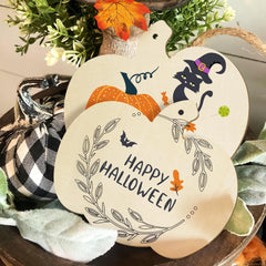 American Elm 10 Pcs Wooden Halloween Thanksgiving Ornaments to Paint, DIY Blank Unfinished Pumpkin Wood