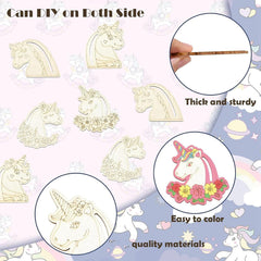 Cliths Pack of 20 Wooden Unicorn Head Cutouts Magical Craft Shapes DIY Graffiti Flower & Heart Decor Painting Blanks