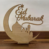 Cliths Eid Mubarak Wooden Table Sign Ramadan Decor Crescent Moon & Mosque Freestanding Islamic Decoration