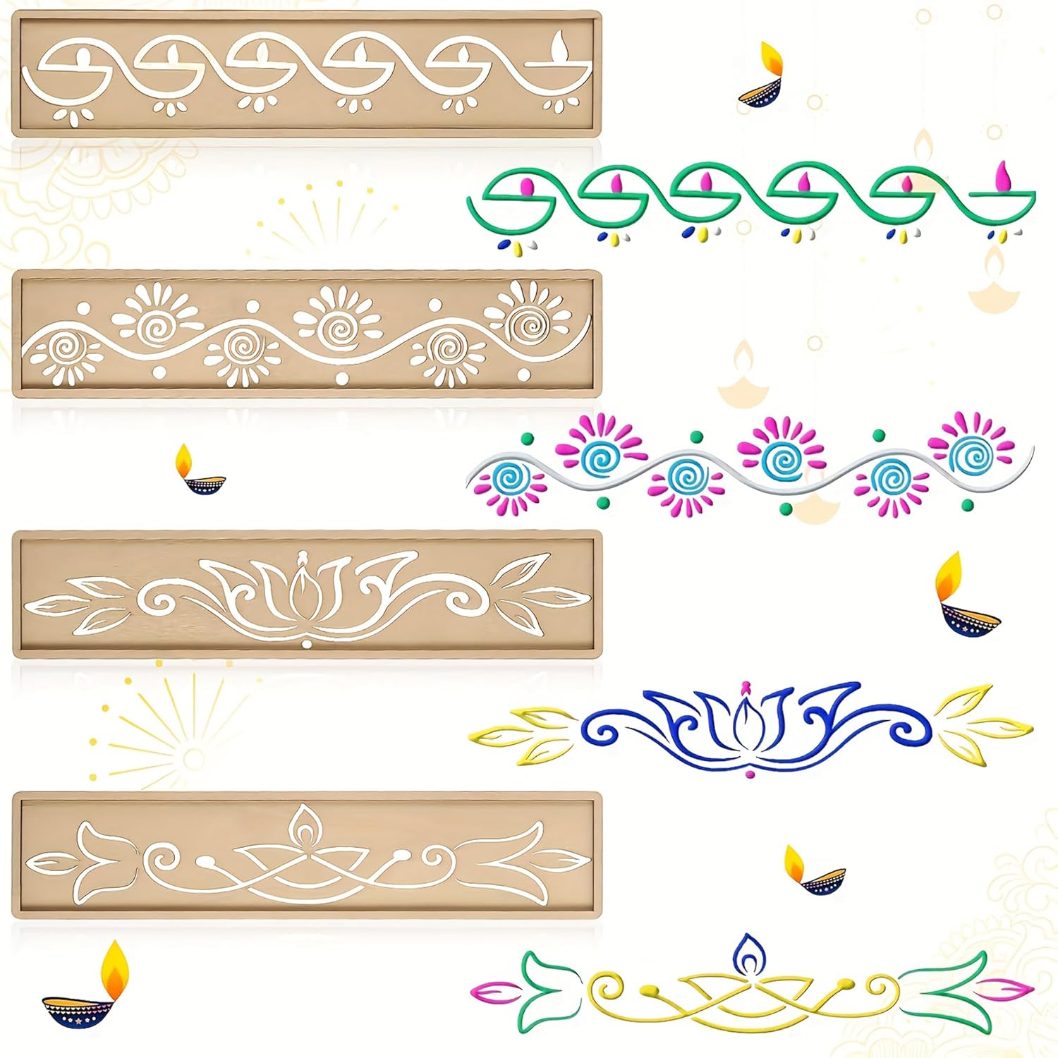 wooden diwali stencil set 30x6 cm
