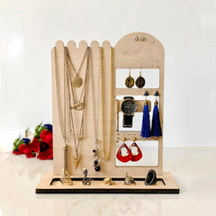 American Elm Wood Jewelry Stand Display Organizer for Rings, Necklaces & Earrings, DIY MDF Storage Rack