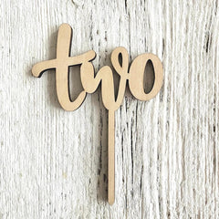American Elm Wooden "Two" Cake Topper Rustic Birthday Decoration for 2nd Birthday Smash Cake Baby Shower Wedding Anniversary Party Decor