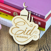 Cliths Pack of 10 Eid Mubarak Wooden Decorations Islamic Ramadan Party Decor Muslim Home & Table Decor
