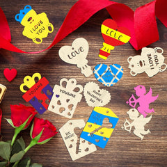 Cliths Valentine’s Day Wooden Cutouts MDF Heart, Bear & Gift Box Shapes DIY Craft Blanks for Kids’ Decor & Gifts