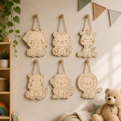 Cliths Animal Shape Natural Wood Key Pendant Set for DIY Art & Craft, Pack of 6