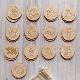 Cliths Science Themed Wooden Memory Game 26 Piece Educational Toy (13 Pairs) Montessori Learning Puzzle for Toddlers