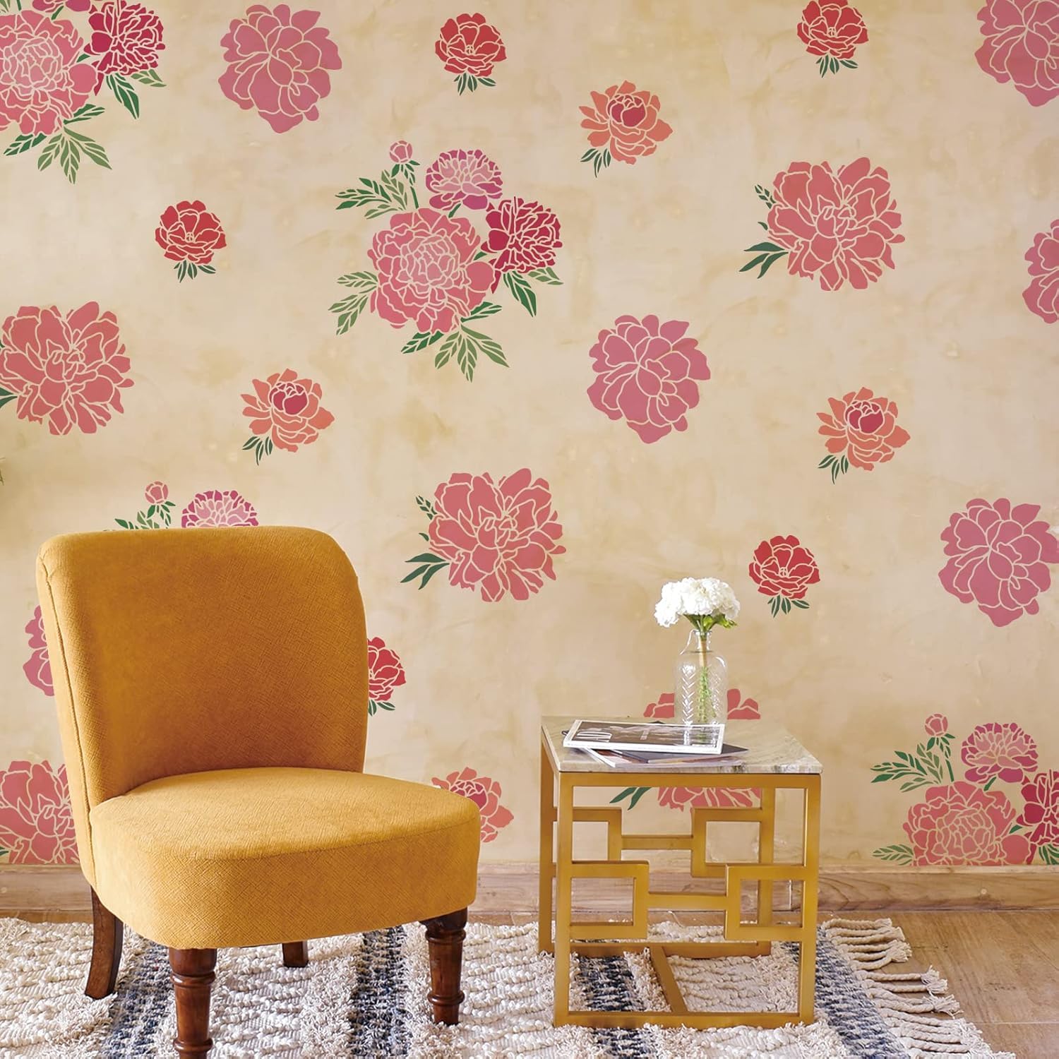 floral wall art stencil DIY projects