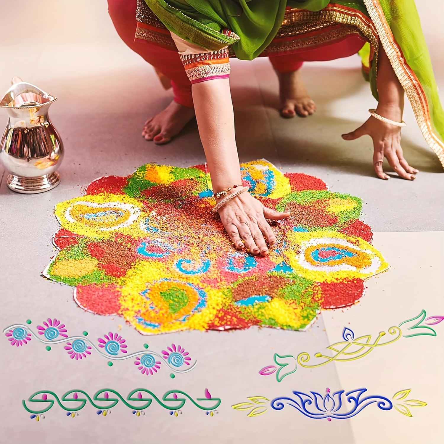 mandala lotus peacock elephant stencil