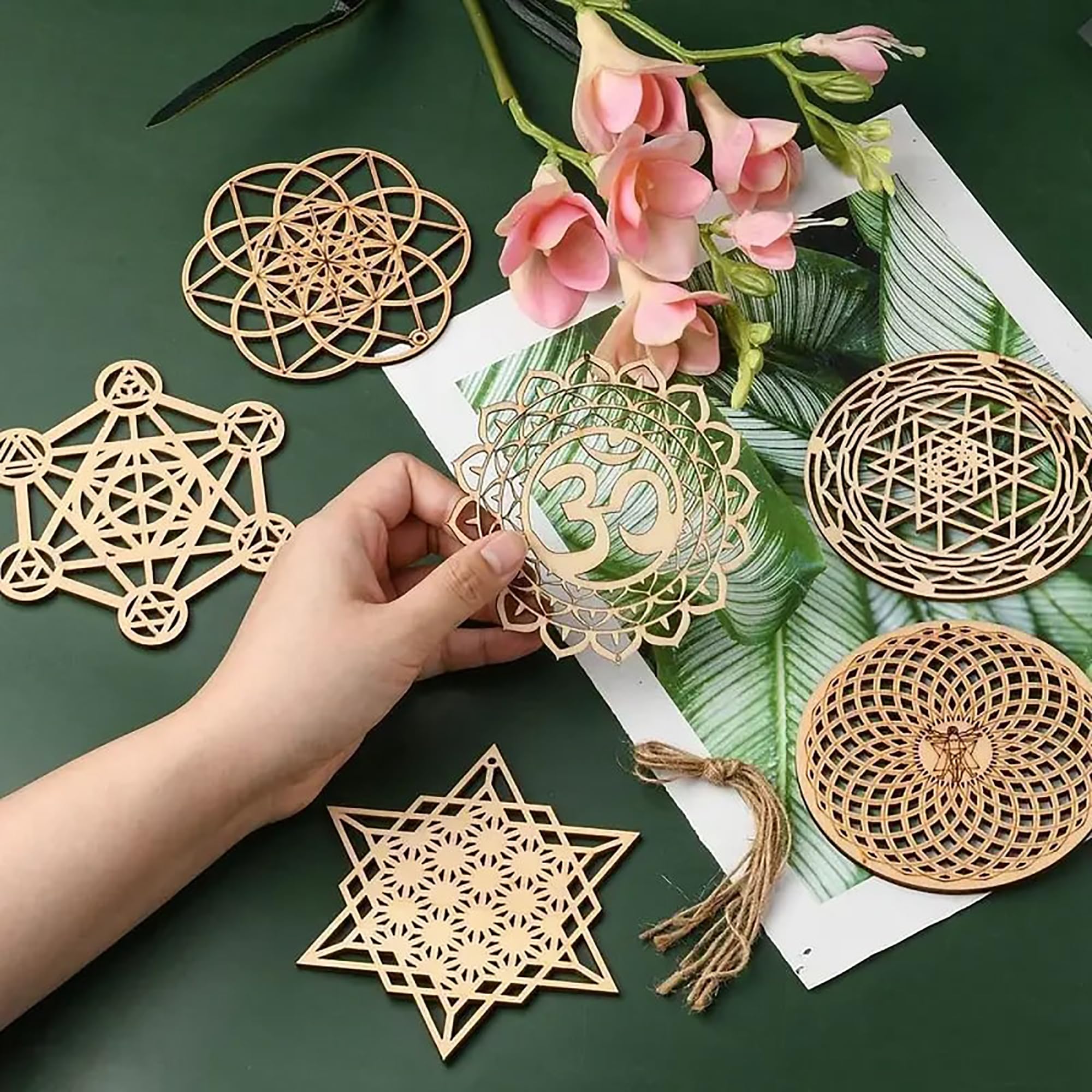 bulk pack wood spiritual symbols wall decor for yoga