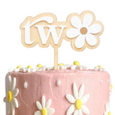 American Elm Wooden Daisy Cake Topper Set of 2 MDF Flower for 2nd Birthday, Baby Shower, Boho Party