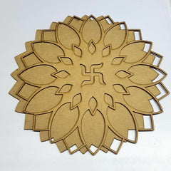 Wooden decorative piece with leaf pattern on a white background