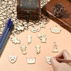 Cliths Pack of 28 Circus Wooden Cutouts Joker Elephant & Mask Shapes Craft Ornaments for Painting