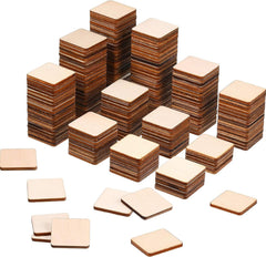 Stacks of square wooden pieces on a white background