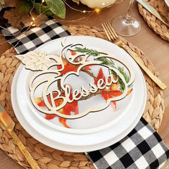 Cliths Pack of 6 Pumpkin Plate Décor Blessed Wooden Cutouts for Fall Table Settings Farmhouse