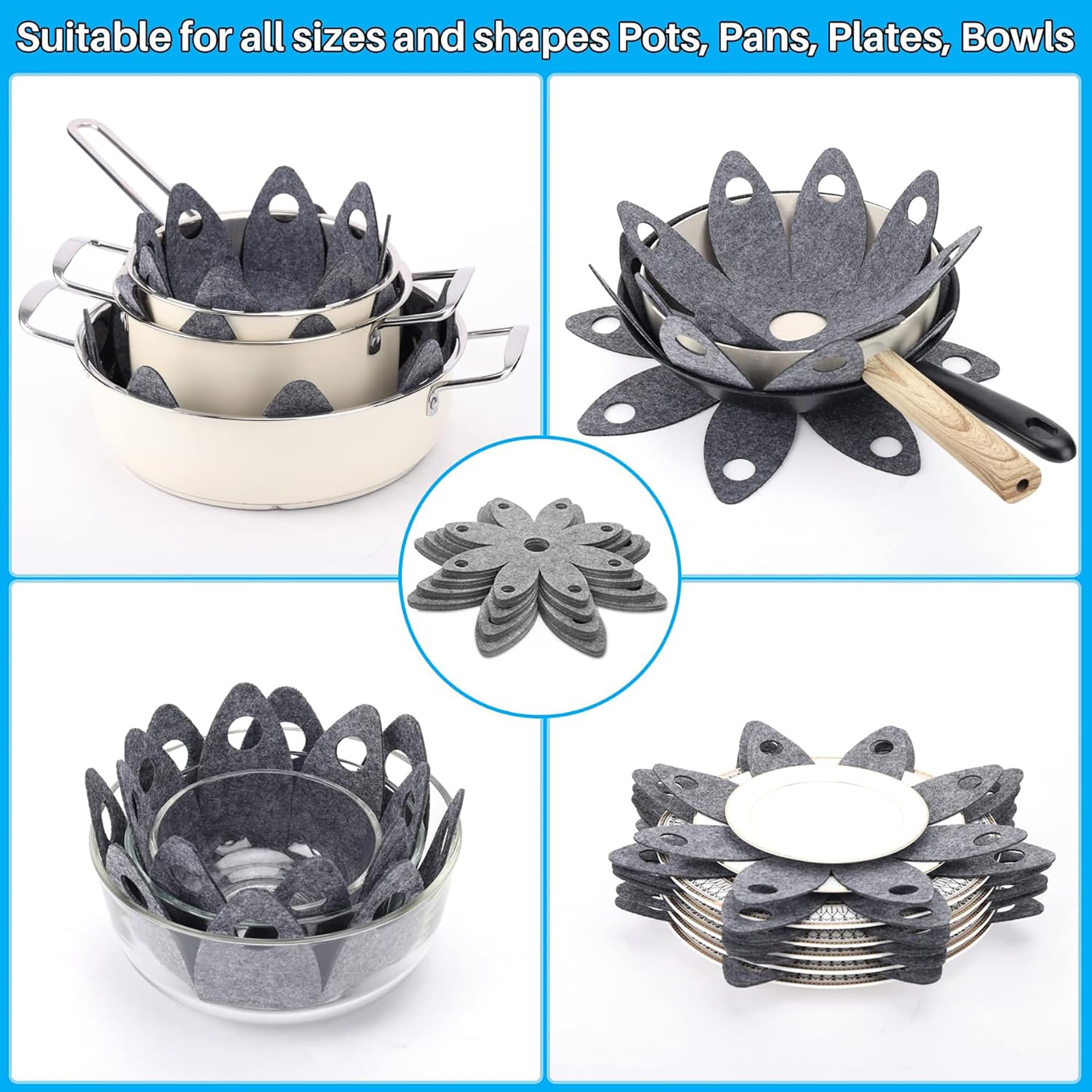 anti-scratch felt pan separators for stacking pots and pans