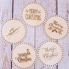 Cliths Set of 5 Christmas Wooden Basket Bottoms Round Bases MDF with Festive DIY Crochet Gift Baskets & Holiday Decor