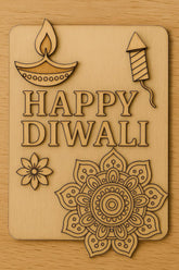 American Elm 1Pcs Happy Diwali Wooden Engraved Wall Art 29.7x21 cm MDF Festival Plaque with Diya Firecracker Mandala Design for Home Office Decoration Spiritual Gifting Hindu Festival Wall Hanging