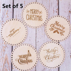 Cliths Set of 5 Christmas Wooden Basket Bottoms Round Bases MDF with Festive DIY Crochet Gift Baskets & Holiday Decor
