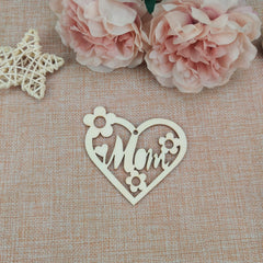 Cliths 20 Pcs Wooden MOM Heart Cutouts DIY Hanging Ornaments for Mother's Day Decor, Crafts MDF Unfinished Craft Blanks