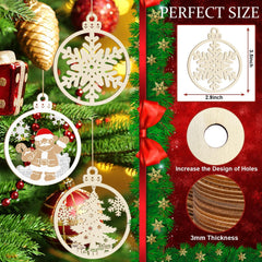 Decorative Christmas ornaments with measurements and design details on a festive background.