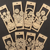 American Elm 8 Pcs Flower Shaped Wooden Set Unfinished MDF Tags for DIY Crafts Floral Wood Pendant with Holes Rectangular Blank Tags for Painting, Gifts