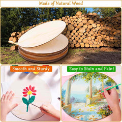 Wooden art boards with a stack of logs in the background, showing their use for painting.