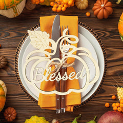 Cliths Pack of 6 Pumpkin Plate Décor Blessed Wooden Cutouts for Fall Table Settings Farmhouse
