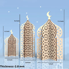 Decorative wooden panels with intricate designs and measurements on a blue background