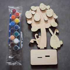 Cliths Easter Wooden Cutout Kit Bunny & Egg Decorations Paintable MDF Craft Set for Easter Tree Party & Home Decor