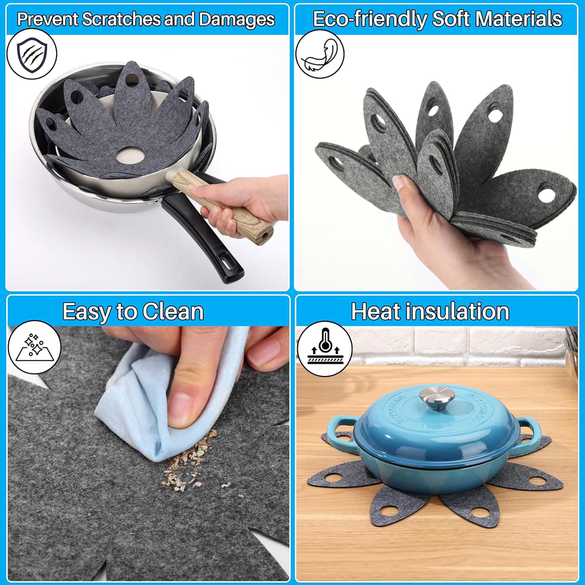 non-slip heat resistant felt pot dividers for kitchen organization