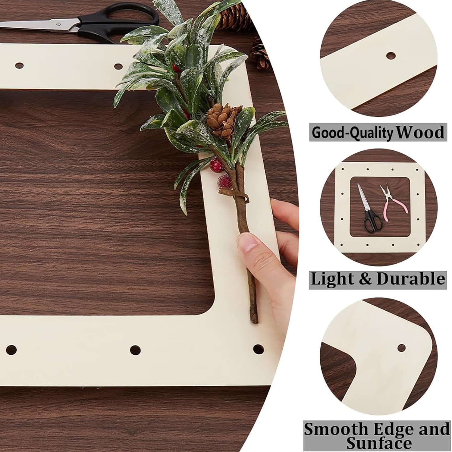 Wooden cutting board with decorative elements and text highlighting features