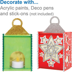 American Elm Pack of 3 Star Wooden Lantern Winter Wooden Craft Set for Children, Arts and Crafts for Kids Christmas Activities for Kids