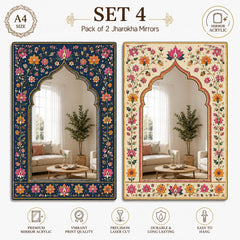 American Elm Pack of 2 Jharokha Mirror Wall Decor for Home Decor Living Room