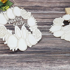 Decorative Easter cutouts on a wooden surface