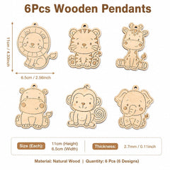 Cliths Animal Shape Natural Wood Key Pendant Set for DIY Art & Craft, Pack of 6