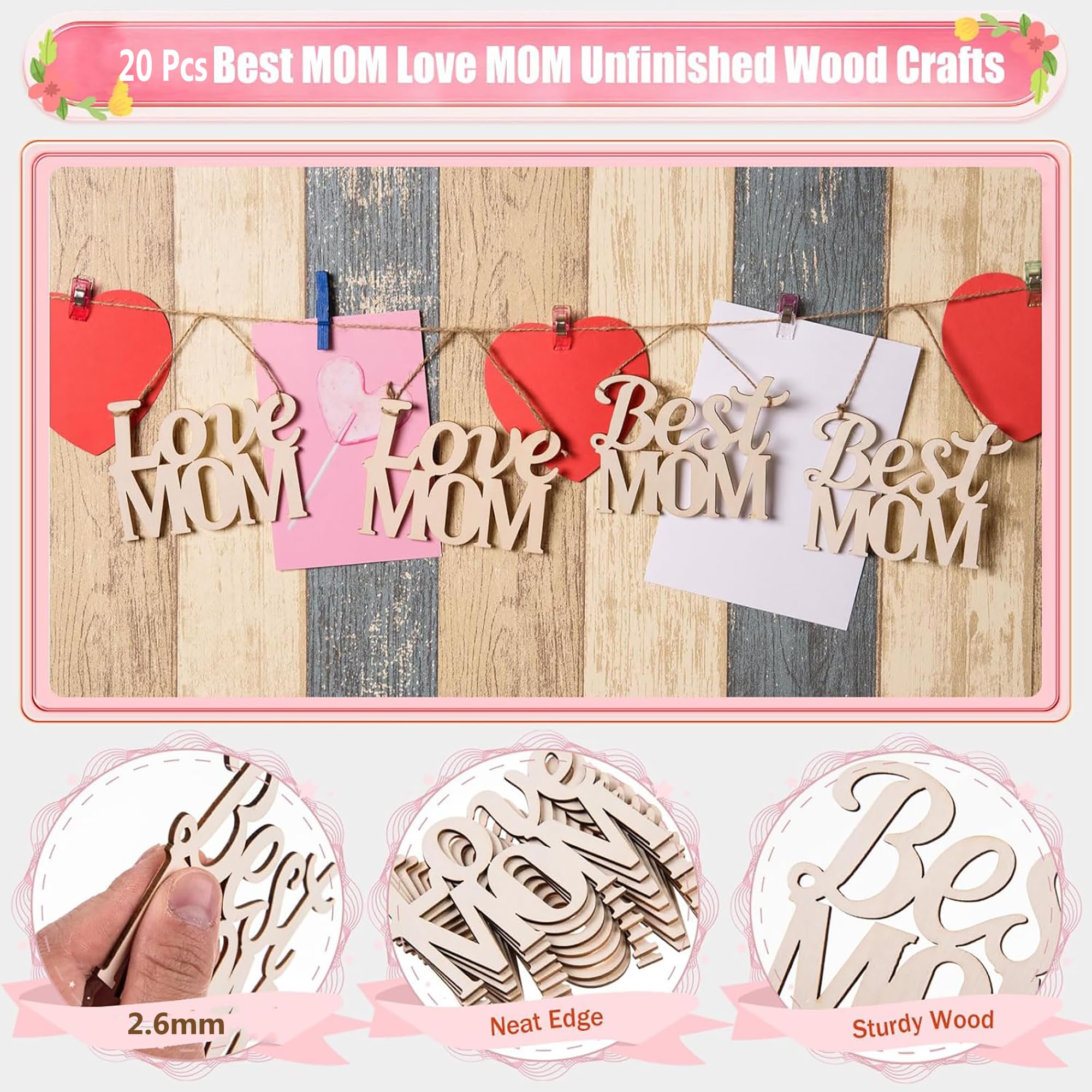 Bulk pack DIY wood cutouts for handmade Mother's Day gifts