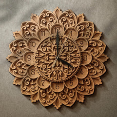 Cliths Multilayer Mandala Wall Clock Laser Cut Wooden Decorative Clock for Living Room & Bedroom Stylish Home Decor & Gift