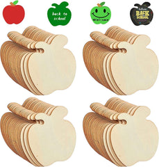 Wooden apple-shaped cutouts with 'Back to School' and 'Welcome' text on decorative stickers.