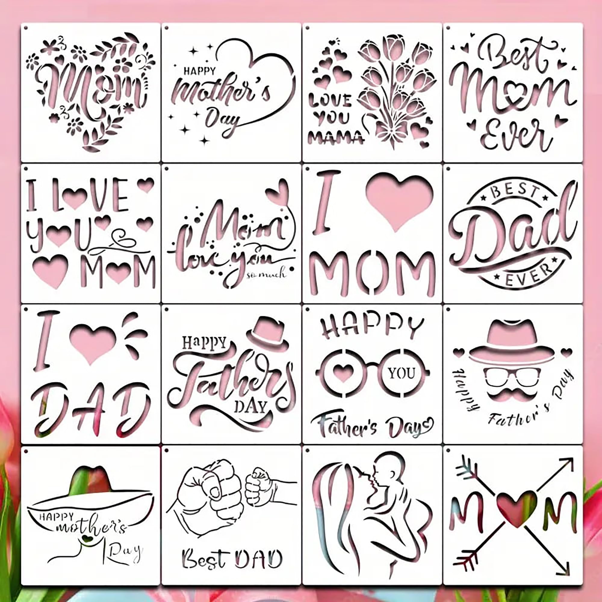 mothers day stencils fathers day gift for dad fathers day decorations stencil for craft and art i love mom and dad stencils heart shape stencil for wall painting mothers day gift for mom special mothers day gift for mom