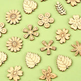 Cliths Pack of 18 Wooden Flower & Leaf Cutouts Autumn Decorations Craft Embellishments Floral Ornaments