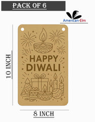 American Elm Pack of 6 Happy Diwali Wooden CutoutsPre Marked MDF for DIY Painting & Festival Decor Kit with Festive Design