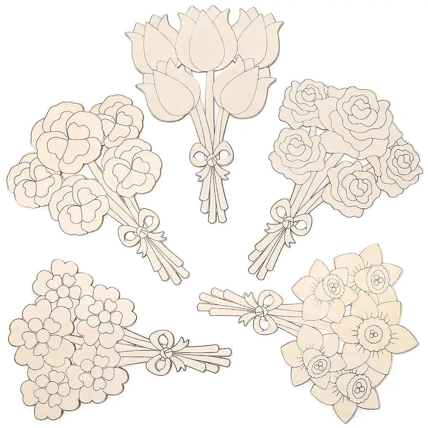 Set of floral bouquets in a decorative arrangement on a white background