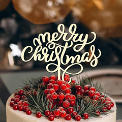 Cliths "Our First Christmas" Cake Topper Personalized Wooden Decor, Rustic & Holiday Wedding Cake Decoration