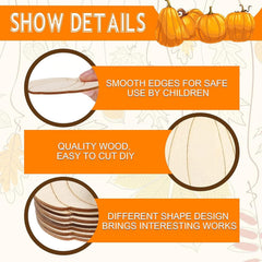 Product details with smooth edges for safe use by children, quality wood for DIY projects, and different shape design.
