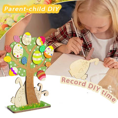 Cliths Easter Wooden Cutout Kit Bunny & Egg Decorations Paintable MDF Craft Set for Easter Tree Party & Home Decor