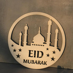 Cliths Wooden Mosque Round Decor Eid Decoration Sign Ramadan Kareem Islamic Home Decor Wall Art & Table Display