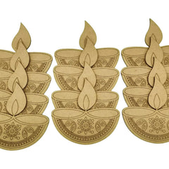 Cliths 12 Pcs Wooden Diya Cutouts for Diwali Decoration DIY Craft MDF Rangoli Art Pieces for Home Decor Easy to Paint Pre Marked Design